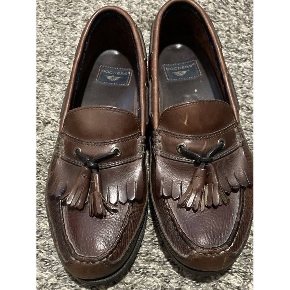 Dockers Mens 8.5M Brown Leather Tassel Loafers Slip On Moc Toe Casual Dress